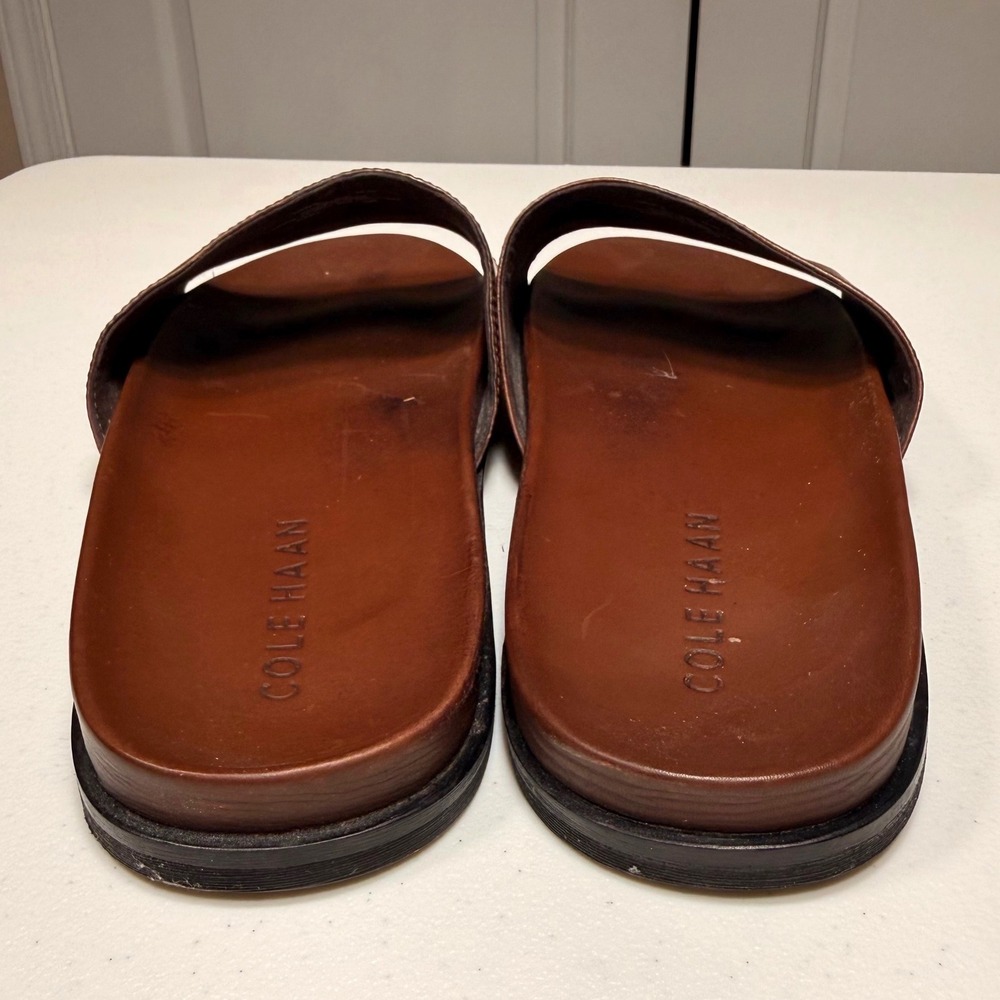 Cole Haan Mens Leather Slide Sandals Brown Grand Perforated Slides Size 12 M - Picture 4 of 12